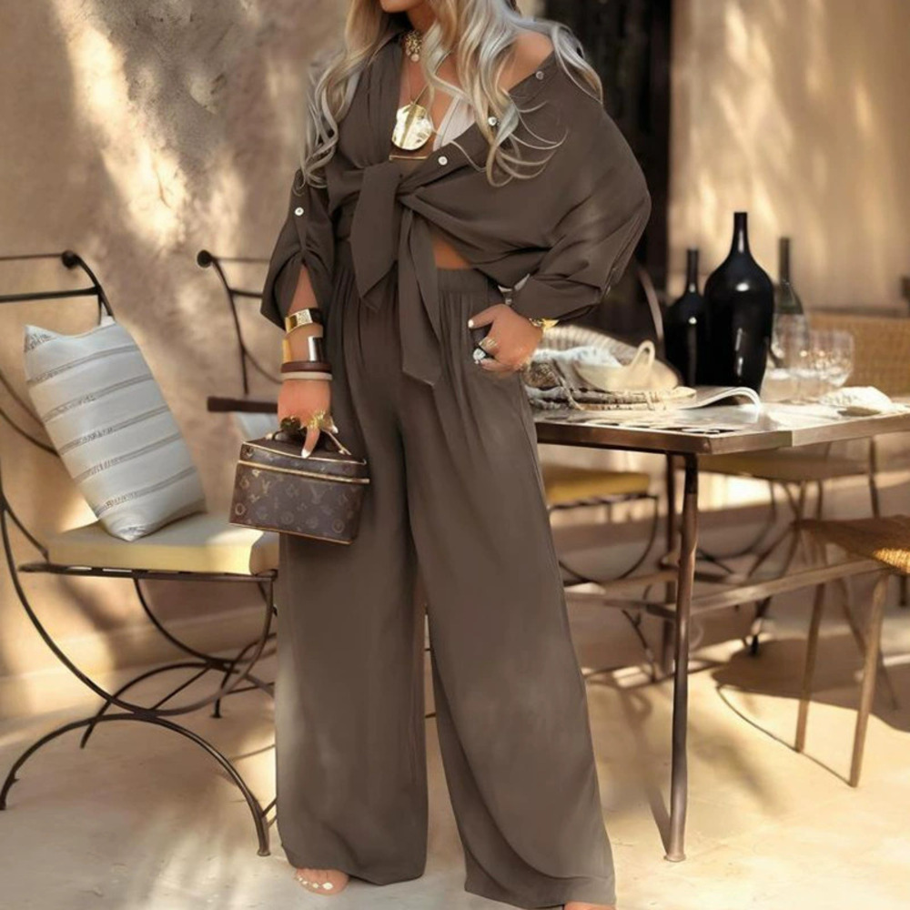 ZARA Spring Long Sleeve Shirt Casual Wide Leg Relaxed Pants Set